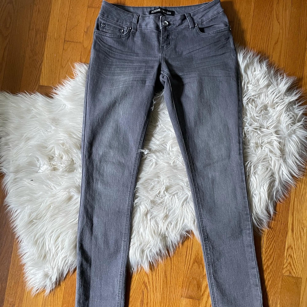 Grey Wash Jeans With Gem Button